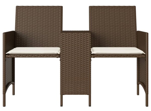 2 személyes barna polyrattan kerti kanapé asztallal/székkel
