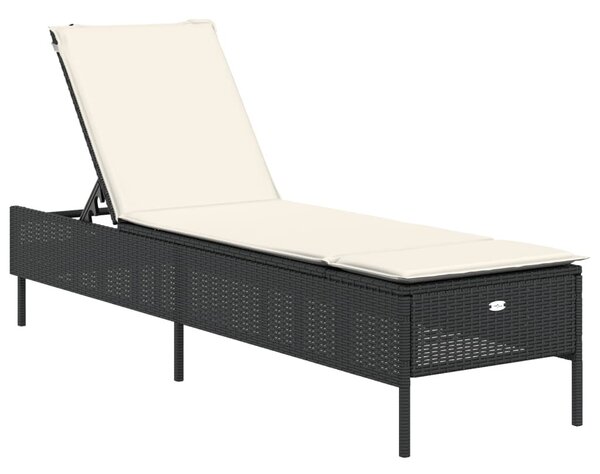 Fekete polyrattan napozóágy párnával