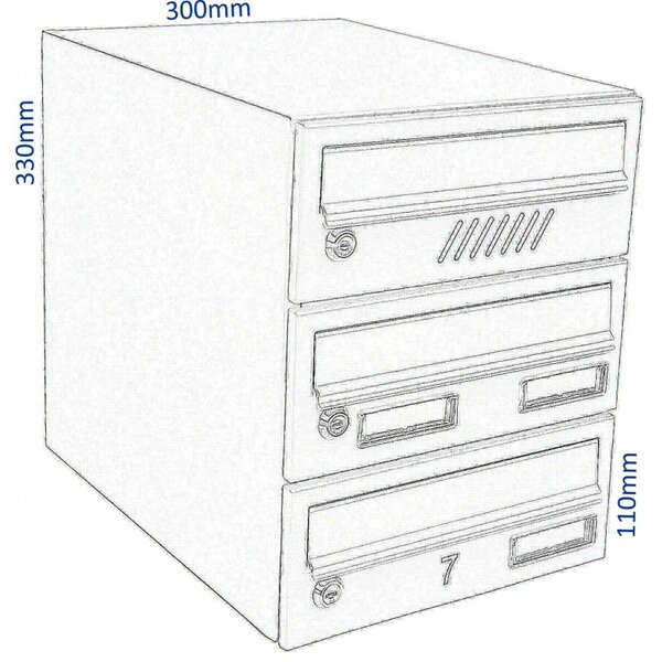 M30 N modulos postaláda tömb, 3db Névtábla + névtábla RAL 9006 / Szürke