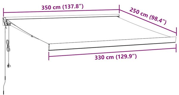 Antracit/fehér szövet/alumínium behúzható napellenző 3,5x2,5m