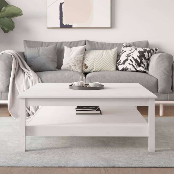 VidaXL Fehér Dohányzóasztal - Tömör Fenyőfa - 100x100 cm