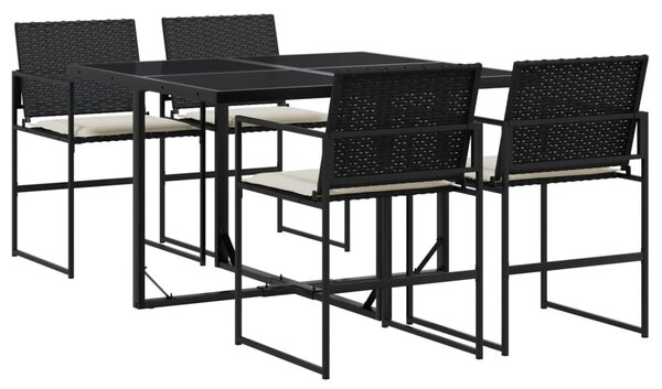 5 részes fekete polyrattan kerti étkezőgarnitúra párnákkal