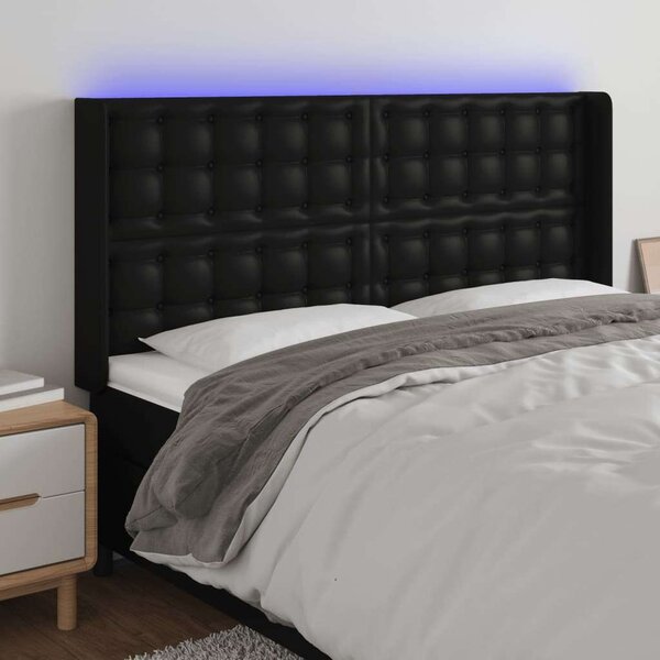 Fekete műbőr led-es fejtámla 147x16x118/128 cm