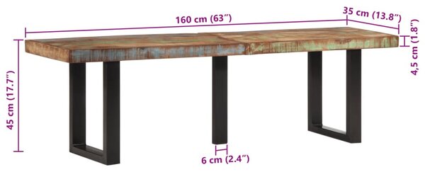 Tömör újrahasznosított fa és acél pad 160 cm