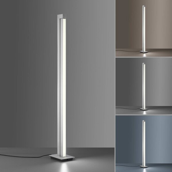PURE LED állólámpa Lines, ezüst, távirányítóval, 140 cm, dimmelhető, Alu / szürke / cink, Nappali / Étkező, fém, Modern