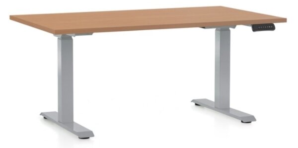 Állítható magasságú asztal OfficeTech D, 120 x 80 cm, szürke alap, bükkfa