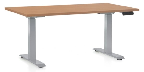 Állítható magasságú asztal OfficeTech D, 140 x 80 cm, szürke alap, bükkfa