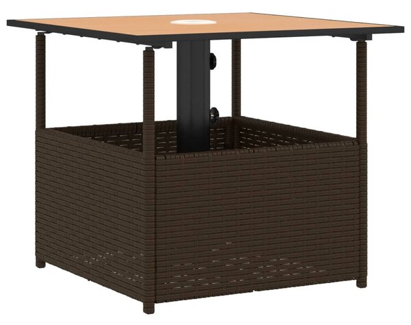 Barna polyrattan kerti asztal napernyőlyukkal 55x55x46,5 cm
