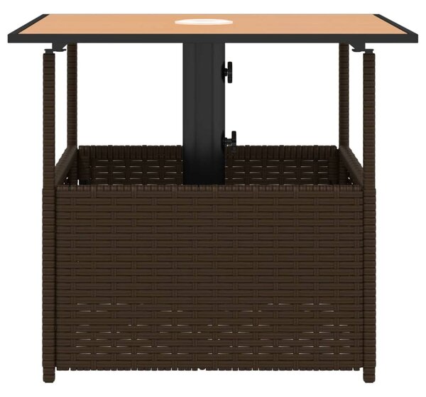 Barna polyrattan kerti asztal napernyőlyukkal 55x55x46,5 cm