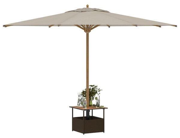 Barna polyrattan kerti asztal napernyőlyukkal 55x55x46,5 cm