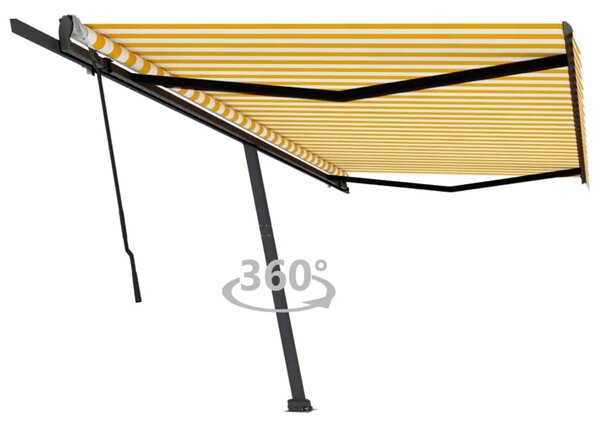 VidaXL sárga-fehér kézzel kihúzható póznás napellenző 500 x 350 cm