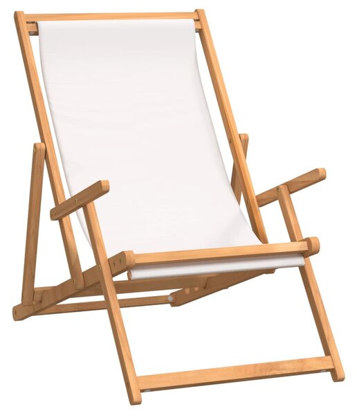 Krémszínű tömör tíkfa összecsukható strandszék