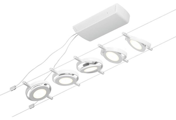 Paulmann Wire RoundMac LED kábelrendszer, 5 izzós, fehér, Fehér / opál, Folyosó, fém, Modern