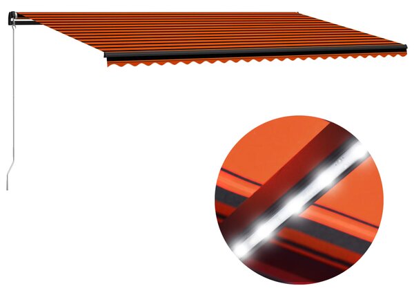 VidaXL narancs és barna kézzel kihúzható LED-es napellenző 600x300 cm