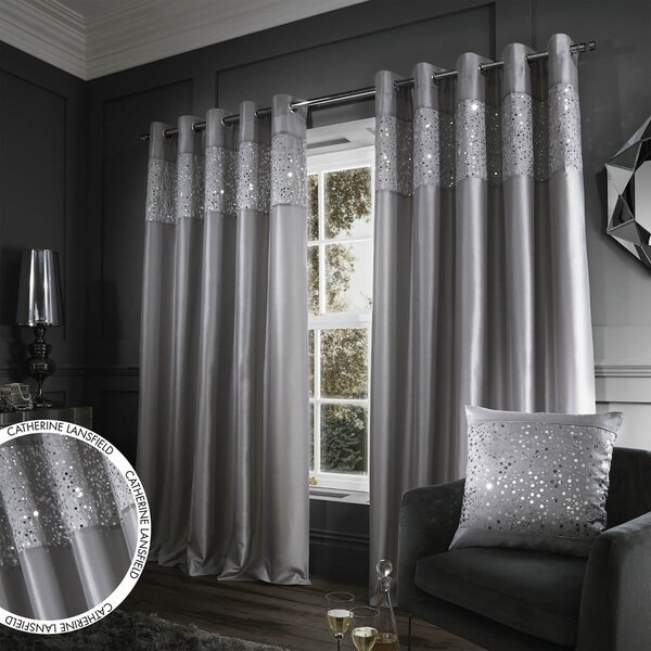 Szürke függöny szett 2 db-os 168x229 cm Glitzy Sequin – Catherine Lansfield