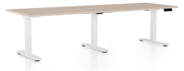 OfficeTech Long állítható magasságú asztal, 240 x 80 cm, fehér alap, tölgy