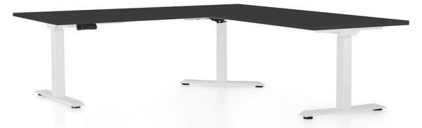 OfficeTech Angle állítható magasságú asztal, 180 + 120 cm, fehér alap, fekete