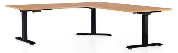OfficeTech Angle állítható magasságú asztal, 180 + 120 cm, fekete alap, bükkfa