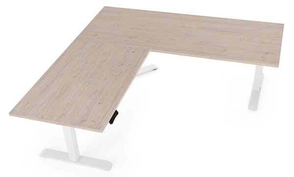 OfficeTech Angle állítható magasságú asztal, 180 + 120 cm, fehér alap, tölgy