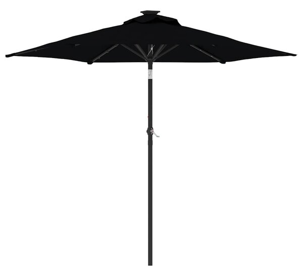 Fekete kerti napernyő LED-del és acél rúddal 225 x 225 x 212 cm