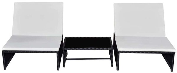 VidaXL Napozóágy Szett - 2 db, Fekete Polyrattan