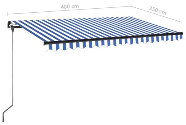 Kék és fehér kézzel kihúzható napellenző 400 x 350 cm