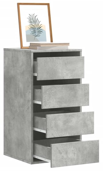 Betonszürke szerelt fa fiókos sarokszekrény 40 x 41 x 76 cm