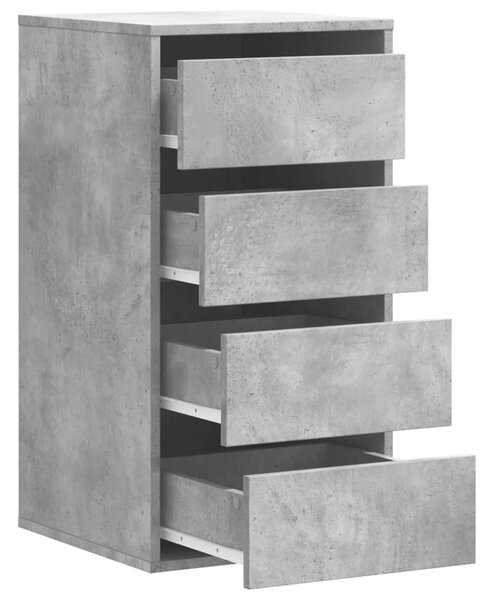 Betonszürke szerelt fa fiókos sarokszekrény 40 x 41 x 76 cm