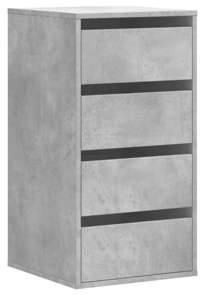 Betonszürke szerelt fa fiókos sarokszekrény 40 x 41 x 76 cm