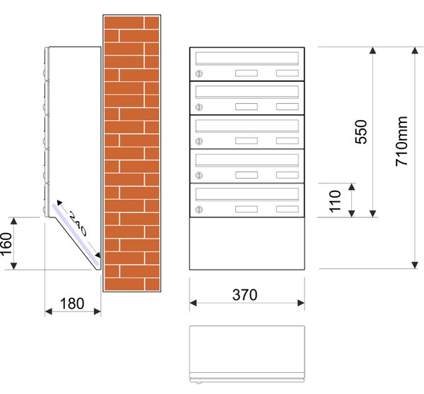 M37U/5 modulos postaláda dőlt RAL7016, RAL 7016 / Antracit