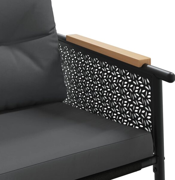 Fekete acél kerti pad párnákkal 116 cm