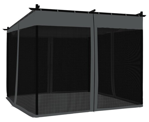 Antracitszürke acél pavilon hálós oldalakkal 3 x 3 m