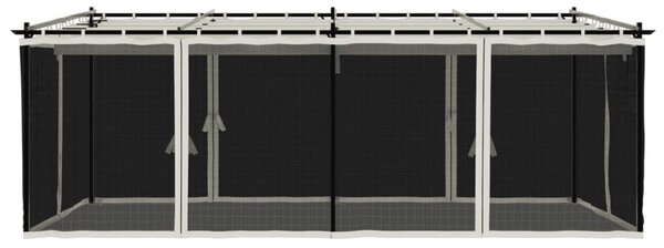 Krémszínű acél pavilon hálós oldalakkal 6 x 3 m