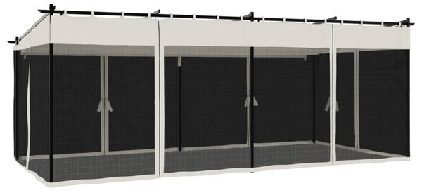 Krémszínű acél pavilon hálós oldalakkal 6 x 3 m