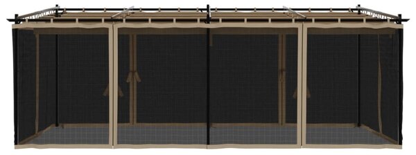 Tópszínű acél pavilon hálós oldalakkal 6 x 3 m