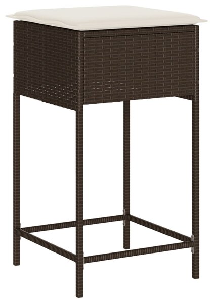 3 részes barna polyrattan kerti bárszett párnákkal