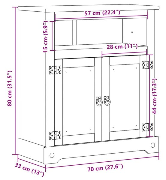 Corona tömör fenyőfa fürdőszobaszekrény 70 x 33 x 80 cm