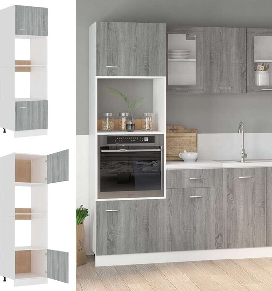 VidaXL szürke sonoma szerelt fa mikrohullámúsütő-szekrény 60x57x207 cm