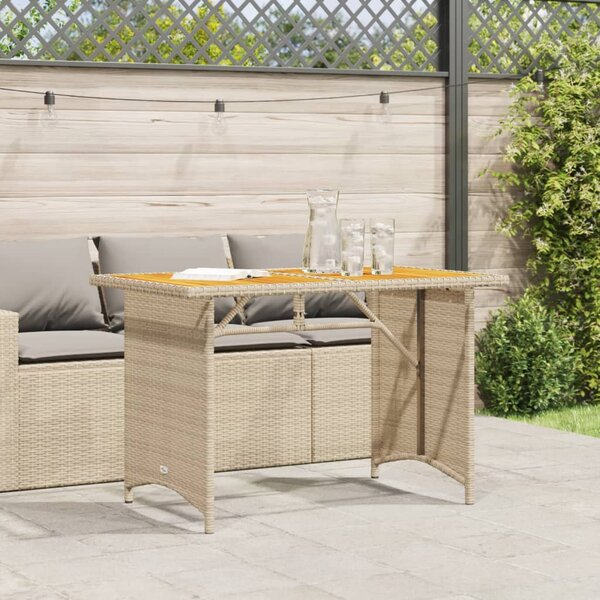 Bézs polyrattan falapos kerti asztal 110x68x70 cm