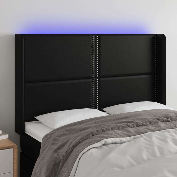 Fekete műbőr led-es fejtámla 147x16x118/128 cm
