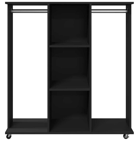 Fekete szerelt fa ruhásszekrény kerékkel 102 x 38 x 110 cm