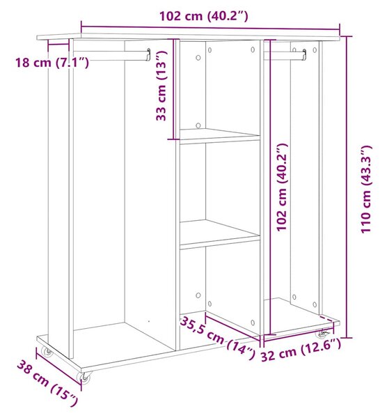 Fekete szerelt fa ruhásszekrény kerékkel 102 x 38 x 110 cm