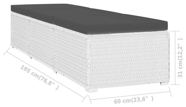 VidaXL Napozóágy Szett - Fehér Polyrattan - 195cm