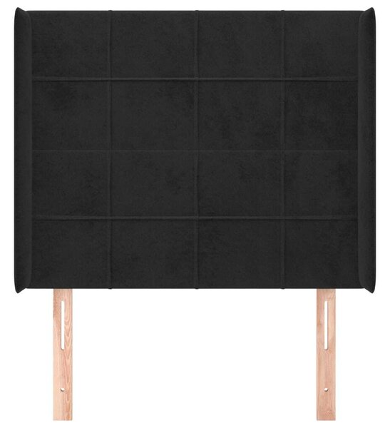 Fekete bársony fejtámla szárnyakkal 103x16x118/128 cm