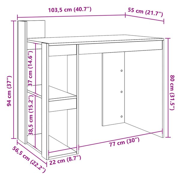 Fekete szerelt fa irodai asztal 103,5 x 56,5 x 94 cm