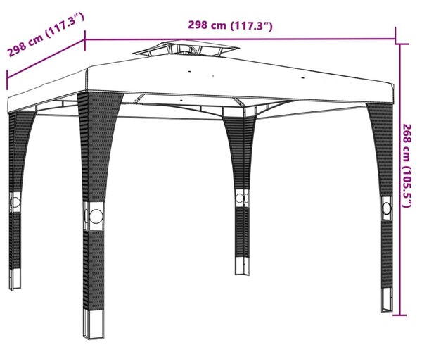 Krémszínű acél dupla tetős pavilon 2,98 x 2,98 m