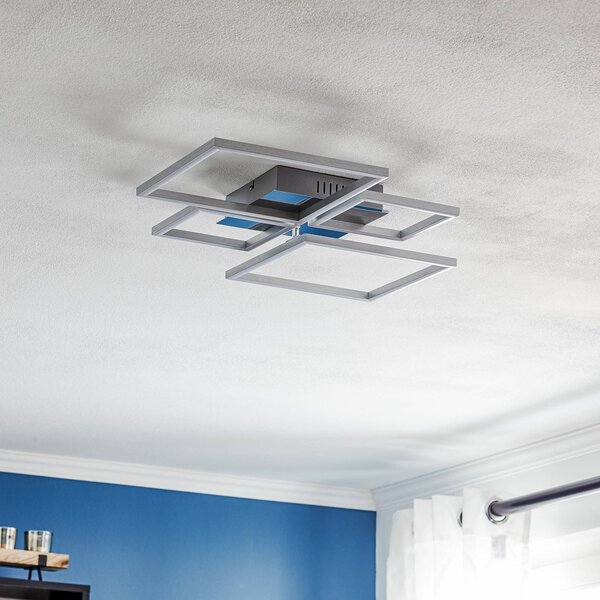 Briloner Frame LED mennyezeti lámpa, CCT, 4 lámpás, alumínium, dimmelhető, Alu / szürke / cink, Nappali / Étkező, fém, Modern