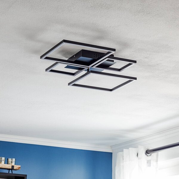 Briloner Frame LED mennyezeti lámpa, CCT, 4 lámpás, fekete, dimmelhető, Fekete, Nappali / Étkező, fém, Modern