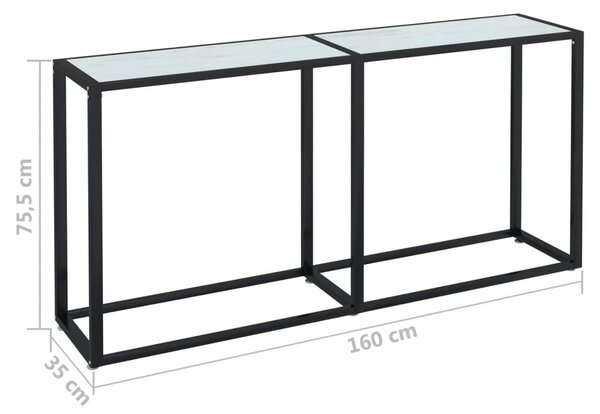 Fehér márványszínű edzett üveg tálalóasztal 160 x 35 x 75,5 cm