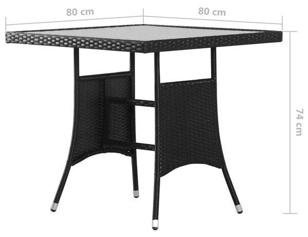 Fekete polyrattan kerti asztal 80 x 80 x 74 cm